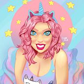 Unicorn girl - My project in Female Character Portraits in Procreate course. Een project van Digitale illustratie van Wellington Santos - 15.03.2021