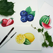 Fruity and Cheeky Greeting Cards. Watercolor Painting project by Melissa Van Dam - 03.01.2020