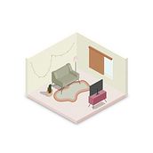 Minimalist living room | Isometric vector illustration - meu projeto do curso: Ilustração vetorial isométrica a partir do zero. Design, and Vector Illustration project by Mariana da Rocha Lima - 03.19.2021