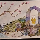 My project in Watercolor Illustration with Japanese Influence course. Thank you Flor !. Een project van Aquarelschilderen van Flora Vidal - 22.03.2021
