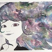 Galaxy hair. Traditional illustration project by Kelly McAnena - 03.23.2021