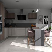 Cocina con peninsula. Een project van 3D, Interactief ontwerp,  Ontwerp,  3D-ontwerp e Interieurontwerp van Maria Rivero - 26.03.2021