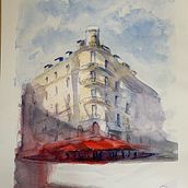 My project in Architectural Sketching with Watercolor and Ink course. Pintura, e Arquitetura projeto de Melissa Page - 26.03.2021