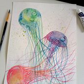 Modern watercolors techniques - Jellyfishes excercise. Un progetto di Illustrazione tradizionale di Valentina Colaberardino - 16.04.2021