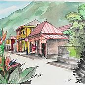 My project in Architectural Sketching with Watercolor and Ink course. Watercolor Painting project by Gladys LOUIS - 04.01.2021