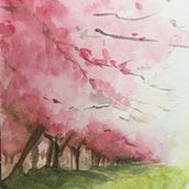Paraje guardado por pulquérrimos cerezos en flor.. Un progetto di Illustrazione tradizionale e Pittura ad acquerello di Nikos Chalavazis - 01.04.2021