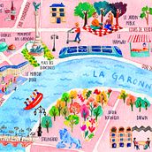 Mapa ilustrado de Bordeaux. Projekt z dziedziny Trad, c, jna ilustracja,  R, sunek architektoniczn i Malowanie akwarelą użytkownika laura gordillo - 10.04.2020