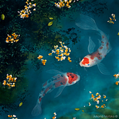 Koi Carps - Realistic Illustrations. Realistic Drawing, Traditional illustration, and Digital Painting project by Juliana Motzko - 04.05.2021