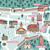 Illustrated map for Brasov / Romania. Un proyecto de Ilustración tradicional e Infografía de Irene Nemeth - 01.03.2021