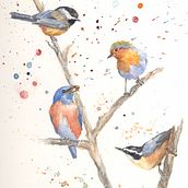 Four birdies; one berry. Un progetto di Pittura ad acquerello di ola_lapczak - 16.04.2021
