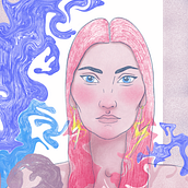 Pink hair Girl and the Waves. Ein Projekt aus dem Bereich Digitale Illustration, Editorial Illustration und Traditionelle Illustration von Alina - 08.04.2021