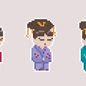 Maiko y Geisha - Pixel Art. Character Design, Digital Illustration, and Pixel Art project by Ana Clara Castro - 07.08.2017