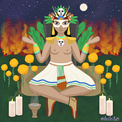 Mictecacihuatl. Traditional illustration, and Digital Illustration project by Ilse Martínez - 10.30.2020