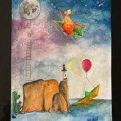 Viaje a la luna . Watercolor Painting project by Nicole Munizaga - 03.20.2021
