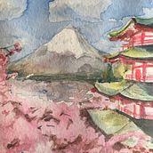 Tranquilidad del monte Fuji. Un progetto di Illustrazione naturalistica e Pittura ad acquerello di Nikos Chalavazis - 17.04.2021