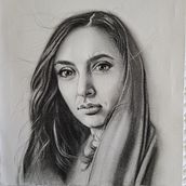Girl in shawl. Artistic Drawing, Drawing, Pencil Drawing, Portrait Drawing, Realistic Drawing, and Sketching project by Dulce Vanasse - 04.17.2021