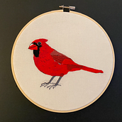 Thread painted cardinal. Embroider project by Ama Warnock - 04.19.2021