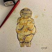 I found inspiration on the International Day of Mother Earth and drew "Venus of Willendorf" using the blotted line technique and watercoloring. . Character Design, Children's Illustration, and Collage project by Eleni Konstantinidou - 04.20.2021