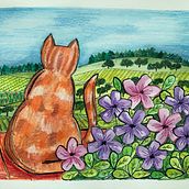 "Gato" acuarela, tinta y prismacolor. Traditional illustration project by Claudia Cintora C - 04.23.2021