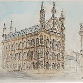 Leuven old city hall. Un progetto di Illustrazione architettonica e Pittura ad acquerello di Hannah Davidoff - 09.07.2020