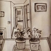 My space in one point perspective. Drawing project by Micaela Rocio Mendez Nievez - 04.28.2021