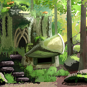 Forest Hovel. Traditional illustration, Painting, Drawing, Digital Illustration, Concept Art, Digital Drawing, and Digital Painting project by Stuart Parker - 02.28.2021