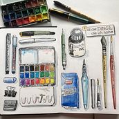 Aquarellsketching All die Dinge die ich habe. Traditional illustration project by saskia.gasteiger - 05.03.2021