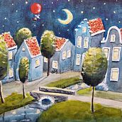 Moonlit Houses. Traditional illustration project by Lennart - 04.25.2021