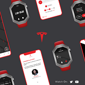 TESLA App for a Mobile and a Smart Watch. Un proyecto de Diseño, UX / UI, Ilustración tradicional, Música y Animación de Eva Harutyunyan - 08.06.2020