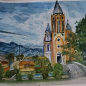 La iglesia de Pregonero. Sketching, Drawing, Sketchbook, Ink Illustration, Watercolor Painting, and Architectural Illustration project by Alcida Perez - 05.12.2021
