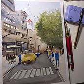 Mi Proyecto del curso: Paisajes urbanos en acuarela. Artes plásticas, Pintura em aquarela e Ilustração arquitetônica projeto de Maite - 14.05.2021