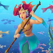 Sereia Guerreia - Warrior Mermaid. Ilustração tradicional, Pintura digital, Desenho digital, Instagram, e Desenho artístico projeto de Bruno Camargo - 12.05.2021