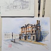 My project in Architectural Sketching with Watercolor and Ink course. Sketching, Drawing, Watercolor Painting, Architectural Illustration, Sketchbook & Ink Illustration project by Milan - 05.14.2021