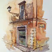 Rome, city corner, ink and watercolor painting. Un proyecto de Arquitectura, Bellas Artes, Pintura y Paisajismo de Ekaterina Chistiakova - 18.05.2021