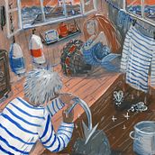 My project in Narrative Illustration: Tell a Story without Words course: Fisherman and Mermaid. Un progetto di Illustrazione tradizionale, Disegno, Stor, telling, Narrativa, Pittura gouache e Illustrazione editoriale di Sasha Kuznetsova - 19.05.2021