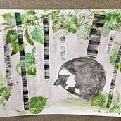 Balou sleeping under the birch tree.. Traditional illustration, Painting, Drawing, Watercolor Painting, Ink Illustration, and Naturalistic Illustration project by Els Schreijer - 03.20.2021