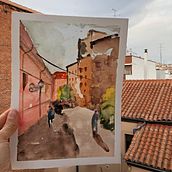 Proyecto final: callecita de Madrid. Un proyecto de Bellas Artes, Pintura a la acuarela e Ilustración arquitectónica de Lumi - 27.05.2021