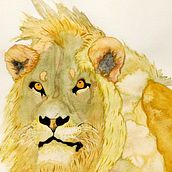 Grand lion africain - VENDU (SOLD). Traditional illustration, and Watercolor Painting project by Dominique Martel - 05.27.2021