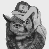Digital Drawing of Lady with owl . Ilustrație tradițională și Arte plastice de Melissa Myra - 04.30.2019