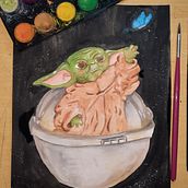 Grogu - Baby Yoda . Traditional illustration, Watercolor Painting, and Painting project by Jaque Alves - 05.31.2021