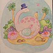 Dino and Friend. Ilustração tradicional, Pintura, Pintura em aquarela, Ilustração infantil, e Pintura guache projeto de Abigail Holden - 01.06.2021