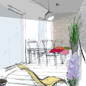 balcony design and design illustration. Een project van Traditionele illustratie,  Beeldende kunst, L, scaping,  Tekening y  Schetsen van Monika Kuczyńska-Kozerska - 02.06.2021