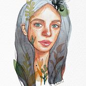 Mi Proyecto Final del curso: Retrato ilustrado en acuarela. Un proyecto de Ilustración tradicional, Bellas Artes, Pintura, Dibujo, Pintura a la acuarela, Dibujo de Retrato, Dibujo artístico, Diseño gráfico y Dibujo a lápiz de Carolina Hernández - 04.06.2021