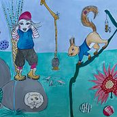 My project in Children's Narrative Illustration with Mixed Techniques course. Projekt z dziedziny Trad, c, jna ilustracja,  Kolaż, R, sunek ołówkiem, Ilustracje dla dzieci, Narracja i Malowanie gwaszami użytkownika Marianne Elvan Barfoed - 07.06.2021