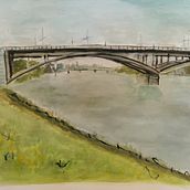 Wettsteinbrücke in Basel, Switzerland. Un proyecto de Bocetado, Dibujo, Pintura a la acuarela e Ilustración arquitectónica de Michèle Voyer - 09.06.2021