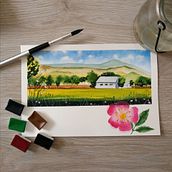 Paisaje en acuarela. Un proyecto de Ilustración tradicional, Pintura a la acuarela, Ilustración arquitectónica y Sketchbook de Marcela Torres - 14.06.2021