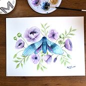 Mi proyecto: Dibujo y composición naturalista en acuarela. Polilla y amapolas. Traditional illustration, Drawing, Watercolor Painting, and Naturalistic Illustration project by Mariana Esquer - 06.13.2021