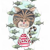 Cat with fishs . % Flávia Leitão tarafından hazırlanan Geleneksel illüstras, on, Ve Güzel sanatlar projesi - 06.14.2021