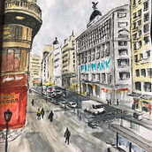 Gran Via Madrileña desde la cafeteria del Corte Inglés. Un progetto di Illustrazione tradizionale di JOSE Rodriguez Carcaño - 23.06.2021