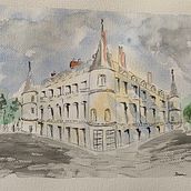 Château de Rambouillet- Yvelines France. Sketching, Drawing, Architectural Illustration, Sketchbook, Ink Illustration, and Watercolor Painting project by dominique_passelande - 06.23.2021
